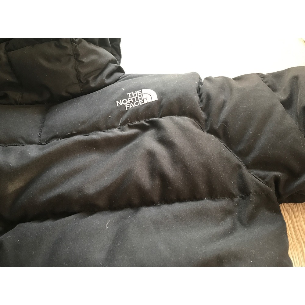 The North Face 550 Down Puffer Jacket Black Hooded Bomber Flawed - Picture 7 of 11